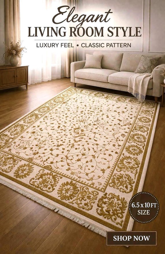Hand Knotted Wool Silk Rug 6.5x10 – Luxury Floral Oriental Area Rug, Large Living Room Carpet, Handmade, Free Express Shipping USA