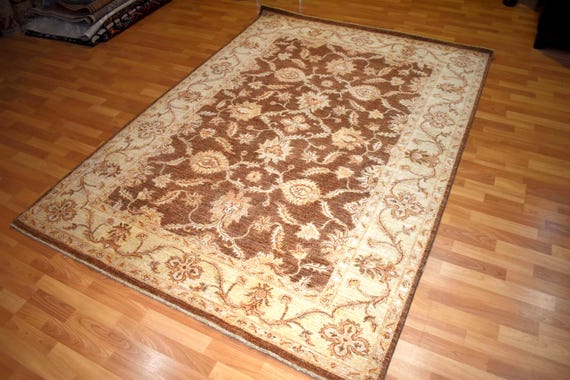 Handwoven Afghan Wool Rug, Tribal Design, 7.87 x 5.57 ft