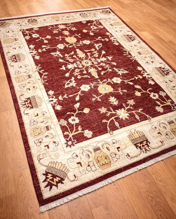 Handmade Vintage Oushak Rug, Turkish Anatolian Wool Carpet, Traditional Red Area Rug, One of a Kind Oriental Rug, 5.57x7.87 ft Unique Piece
