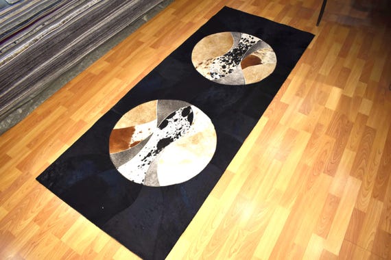 Handmade Cowhide Patchwork Runner Rug, Rustic Farmhouse Decor (2.62 x 6.56 ft)