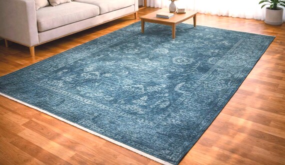 Vintage Turkish Area Rug, Modern Anatolian Design Carpet, Soft Polyester Living Room Rug, Faded Traditional Style, 7 Sizes