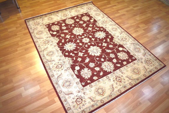 Handwoven Afghan Wool Rug, Traditional Tribal Design, 7.87 x 5.57 ft