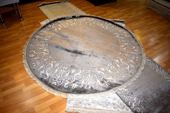 Handwoven Cotton Round Rug, 6.56 ft, Boho Home Decor