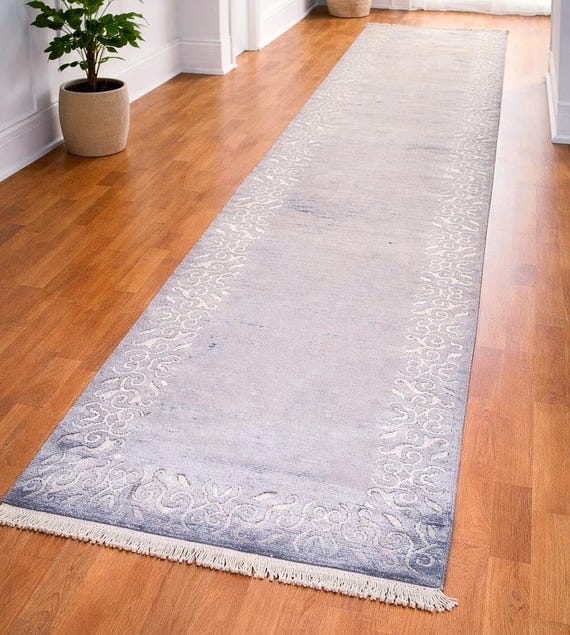 Extra Long Handwoven Cotton Runner Rug 2.95x13.12 ft Neutral Beige Gray Hallway Rug Luxury Indian Flatweave Corridor Carpet OOAK