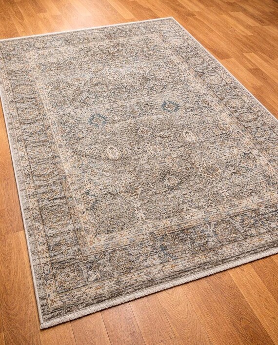 Traditional Turkish Area Rug, Oriental Living Room Carpet, Soft Low Pile Polyester Rug, Vintage Style Carpet Multiple Sizes