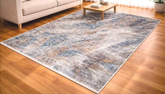 Modern Abstract Turkish Area Rug, Neutral Living Room Carpet, Acrylic Contemporary Rug 5.25x7.54 ft 4.26x6.23 ft