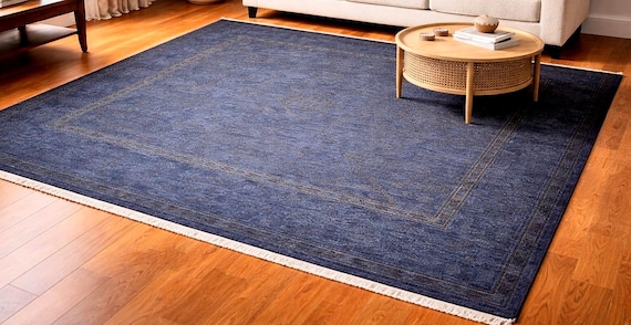 Handwoven Overdyed Afghan Wool Rug 6.5x5 ft Navy Blue Vintage Oriental Rug Distressed Tribal Area Rug Boho Living Room Carpet