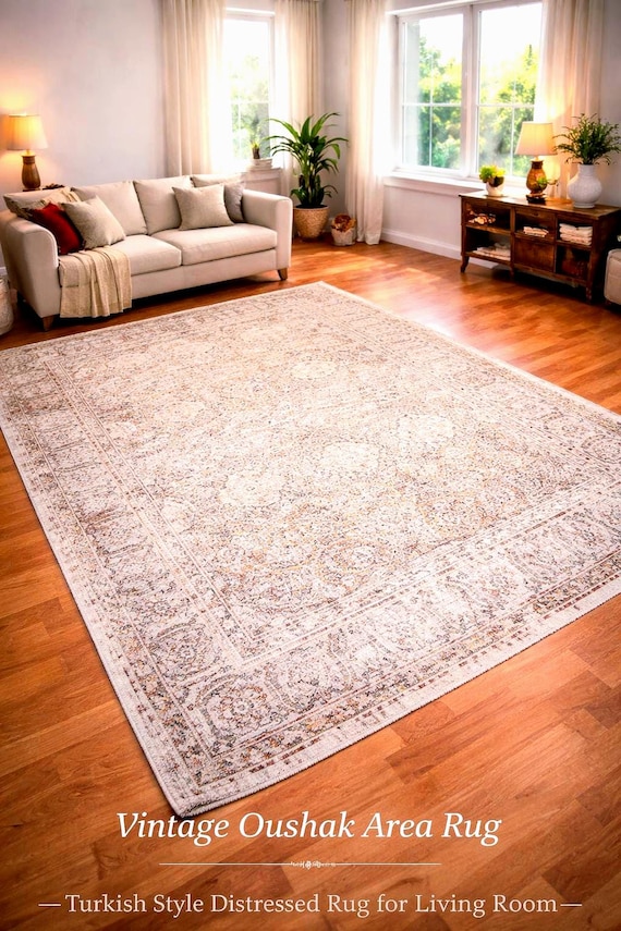 Vintage Oushak Area Rug Turkish Style Carpet for Living Room, Distressed Traditional Oriental Rug, Neutral Vintage Decor Rug Multiple Sizes