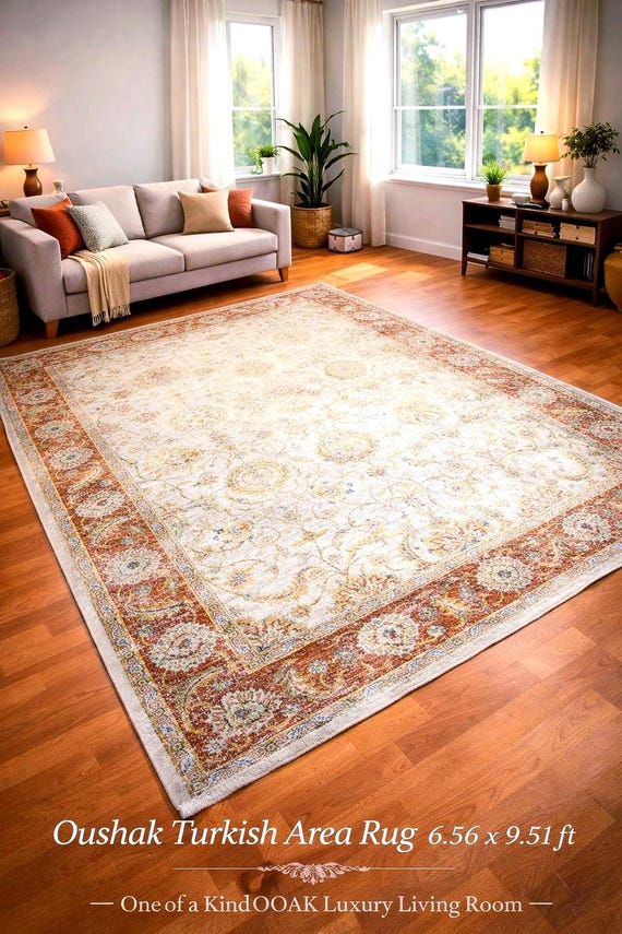 Oushak Turkish Area Rug Traditional Anatolian Oriental Carpet, Vintage Style Oushak Rug, Elegant Turkish Living Room Rug 6.56x9.51 ft
