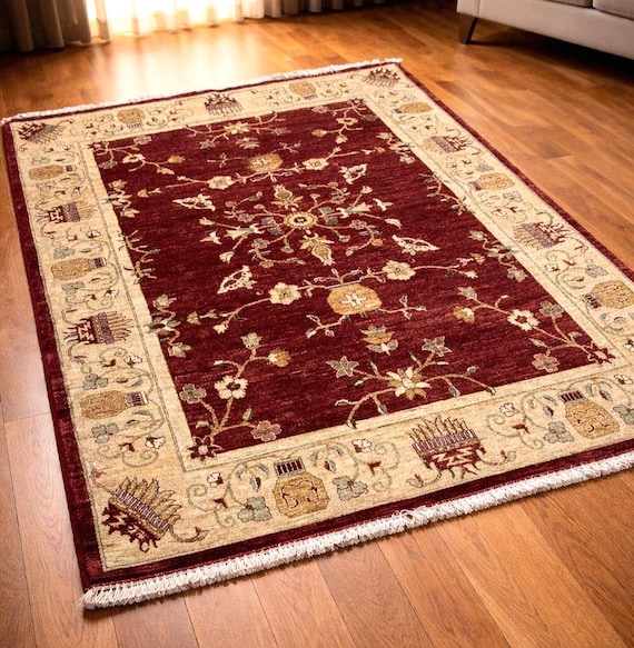 Handwoven Afghan Wool Rug 5.57x7.87 Ft Vintage Red Oriental Rug Traditional Afghan Area Rug Handmade Tribal Living Room Carpet Boho Decor