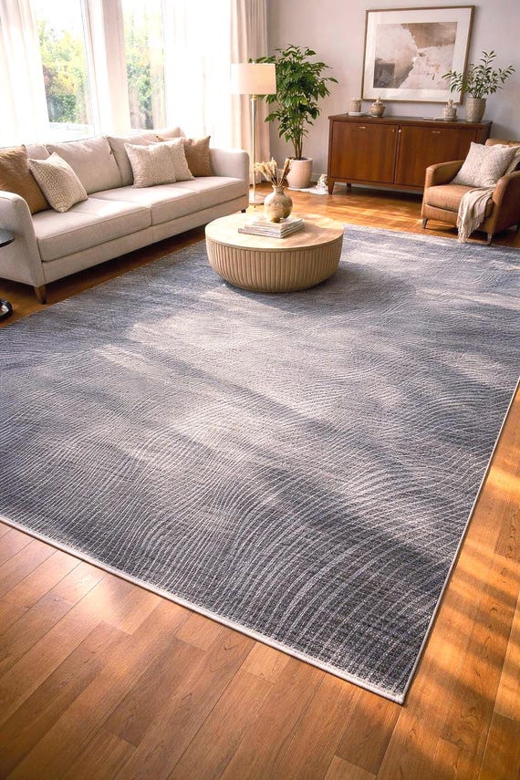 Modern Gray Area Rug 6.5x10 ft Large Living Room Rug Turkish Rug Minimalist Rug Soft Texture Carpet Bedroom Rug Neutral Decor