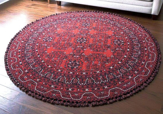 Red Round Area Rug, Washable Modern Carpet, Premium Luxury Soft Living Room Decor, Contemporary Bedroom Rug, 5.25 ft & 3.93 ft Sizes