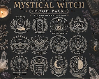 Mystical Neurodivergent SVG Bundle Witchy PNG Files Gothic Mental Health Designs Cricut Sublimation Laser Engraving Digital Download 12 Pack