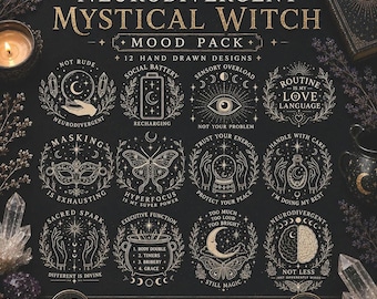 Mystical Neurodivergent SVG Bundle Witchy PNG Files Gothic Mental Health Designs Cricut Sublimation Laser Engraving Digital Download 12 Pack