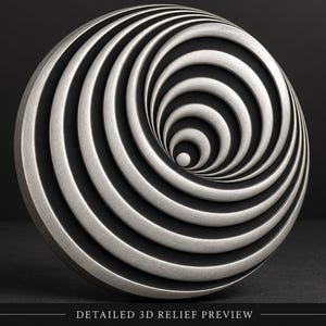 Op-Art-Thema: Retro-Spiral-Tiefenkarte für Lasergravurprojekte, CNC- und EDC-Challenge-Coin-Ideen, Lightburn-Digital-Download, Glowforge