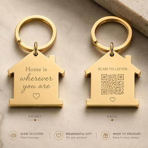 Llavero con código QR personalizado, mensaje de voz, regalo para pareja, regalo para él a distancia, regalo para ella, recuerdo, regalo de Navidad, llavero con forma de casa.