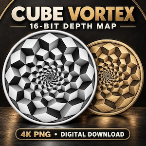 Carte de profondeur cubique Op Art 16 bits, téléchargement numérique PNG, gravure laser 3D 4K, motif de pièce de monnaie pour vortex gravé au laser