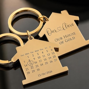 Portachiavi personalizzato per la nuova casa, calendario personalizzato con la data del trasloco, regalo di inaugurazione della casa per la coppia.