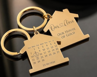 Personalised New Home Keyring, Custom Moving Date Calendar, Housewarming Gift for Couple