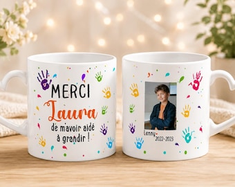 Mug  Personnalisé Maîtresse avec Photo|Cadeau Fin d’Année École Maîtresse, Nounou, ATSEM|Merci de m’avoir aidé Unique et Personnalisé