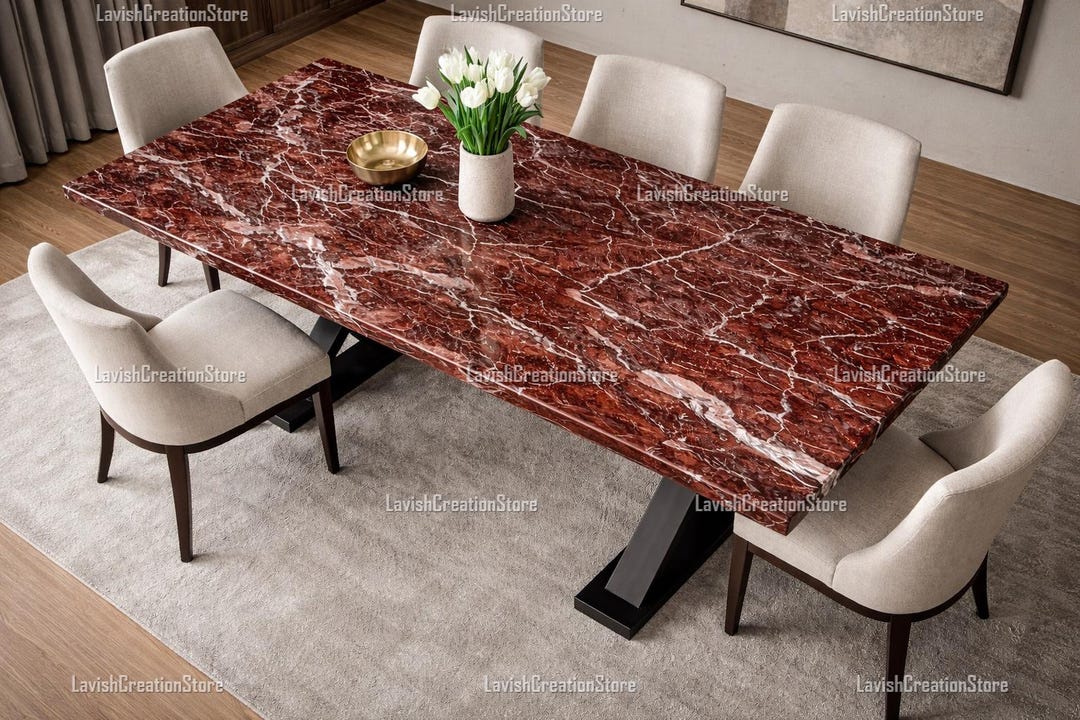 Luxury Red Marble Dining Table, Calacatta Viola Stone Table Top, Modern ...