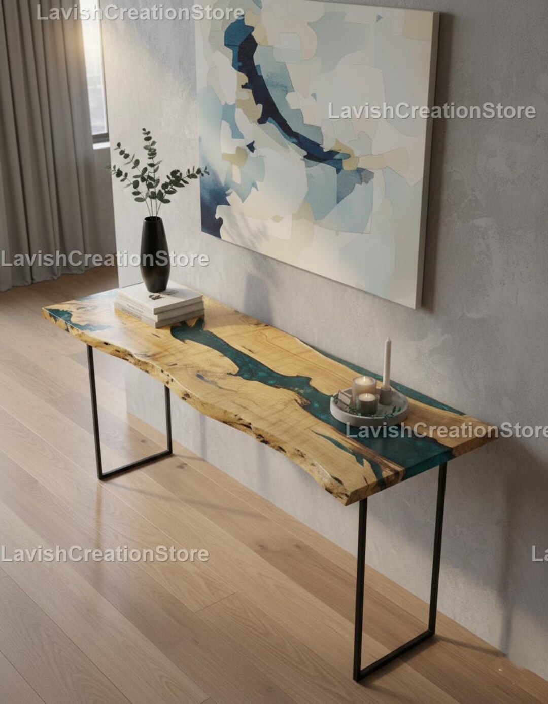 Heirloom Live Edge Epoxy River Console Table | Solid Hardwood Hallway ...