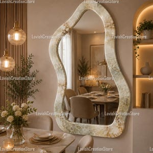 Green Onyx Marble Mirror, Contemporary Statement Wall Mirror, Luxury Entryway Mirror, Sculptural Stone Frame Decor Home Decor Mirror |