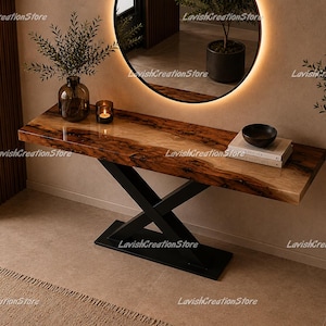 Live Edge Epoxy Console Table, Luxury Walnut River Home Décor Sofa Table, Modern Hallway, Entryway Console Table, Modern Sofa Tabletop |