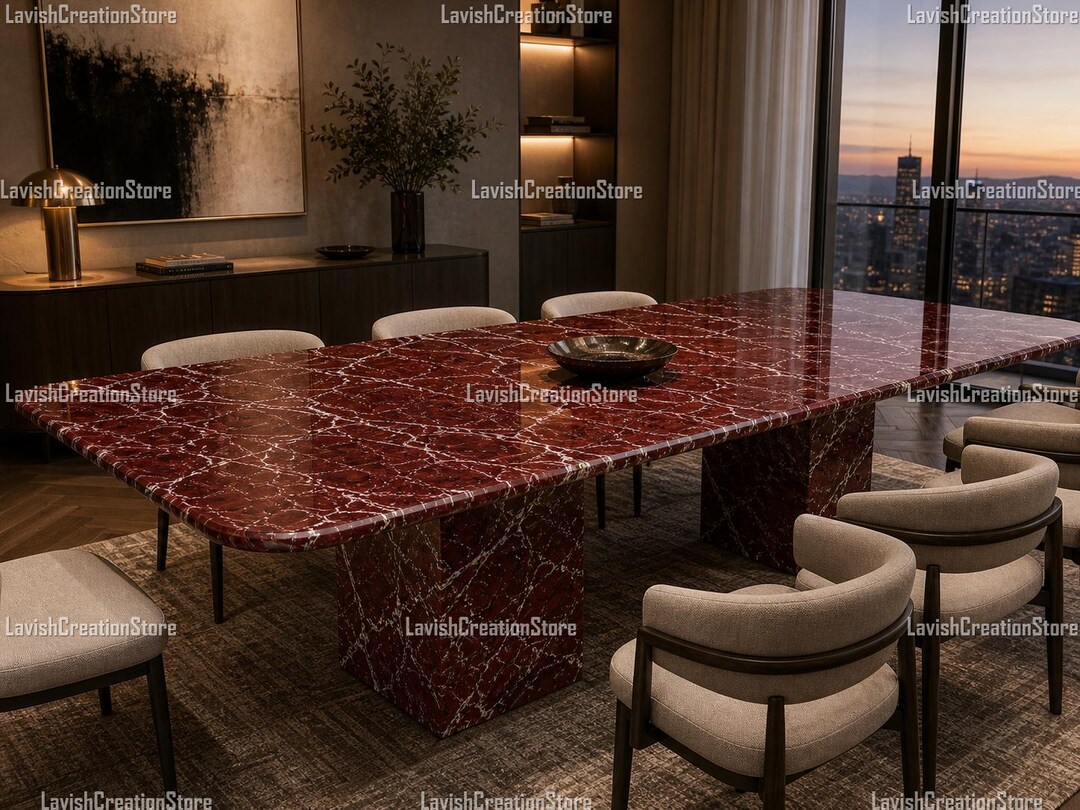 Luxury Red Marble Oval Dining Table – Modern Natural Stone Dining Table ...