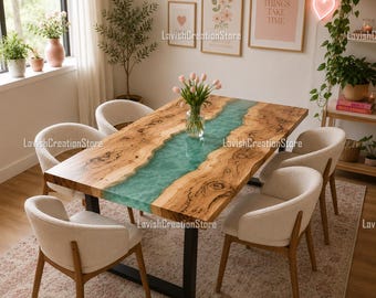 Luxury Live Edge Walnut Epoxy River Table | Ocean Blue Resin Table | Modern Handmade Wood Coffee Table Coastal Blue Resin Dining Table |