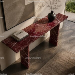 Luxury Rosso Levanto Marble Console Table – Modern Entryway Table, Narrow Sofa Table, Hallway Accent, Handcrafted Stone Console Tabletop |