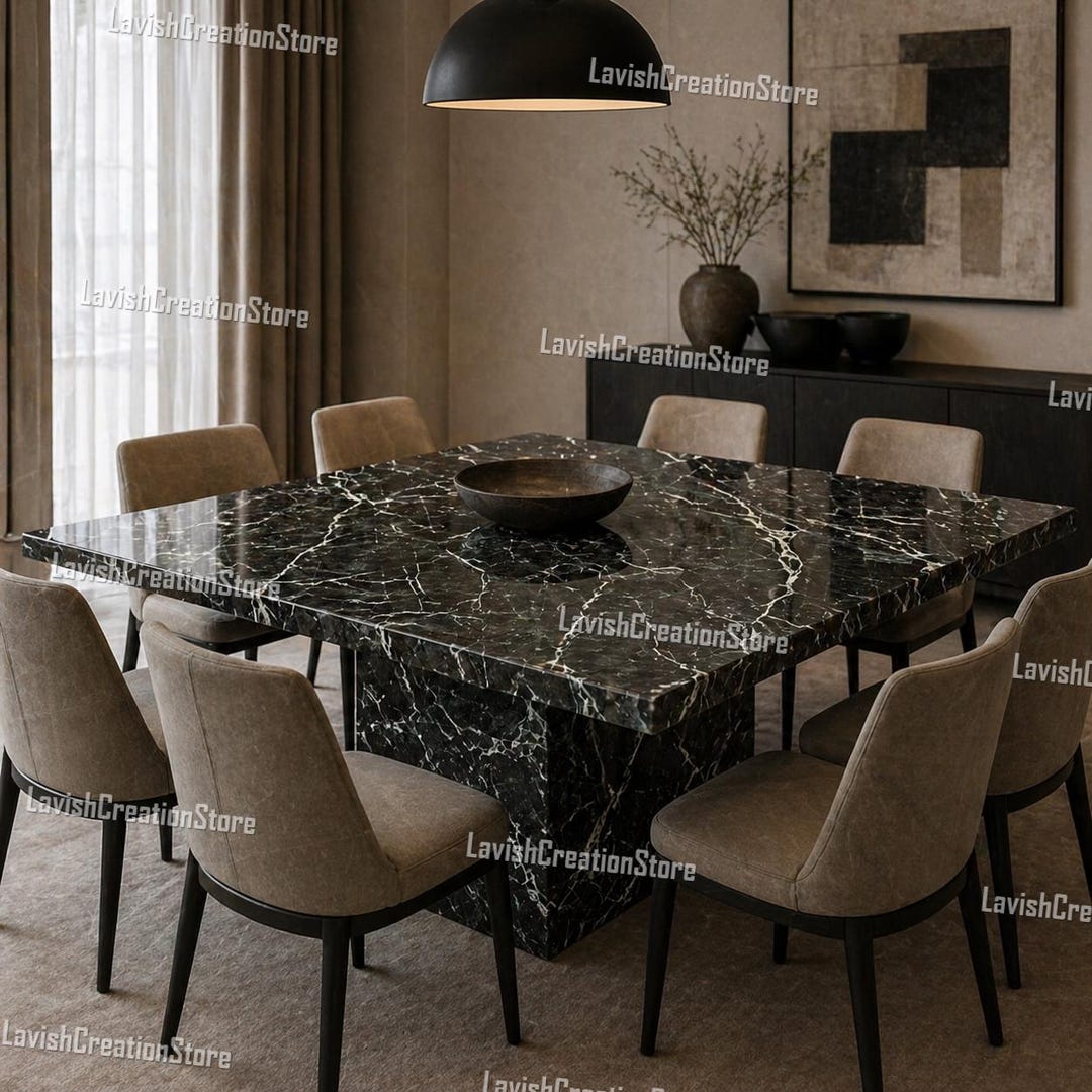 Luxury Black Marble Dining Table, Modern Square Marble Table, Statement ...