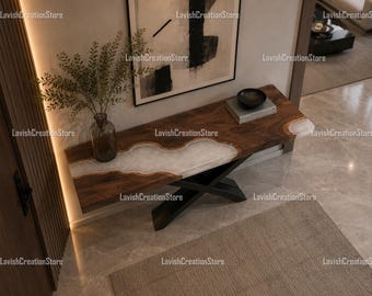 Luxury White Epoxy Resin Console Table | Live Edge Wood Entryway Table | Modern River Console Table | Handmade Luxury Console Tabletop |