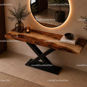 Live Edge Walnut Epoxy Console Table, Luxury Entryway Table, Modern River Resin Sofa Table, Hallway Console Furniture Walnut Sofa Tabletop |