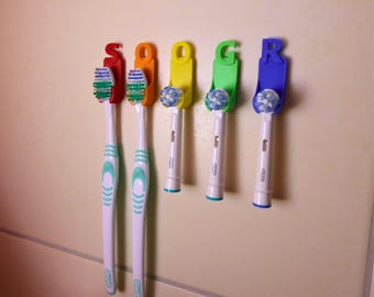 Personalisierter Zahnbürstenhalter für Kinder & Familie | Elektrische Aufsteckbürste oder Handzahnbürste | Wandhalter Saugnapf oder Klebepad