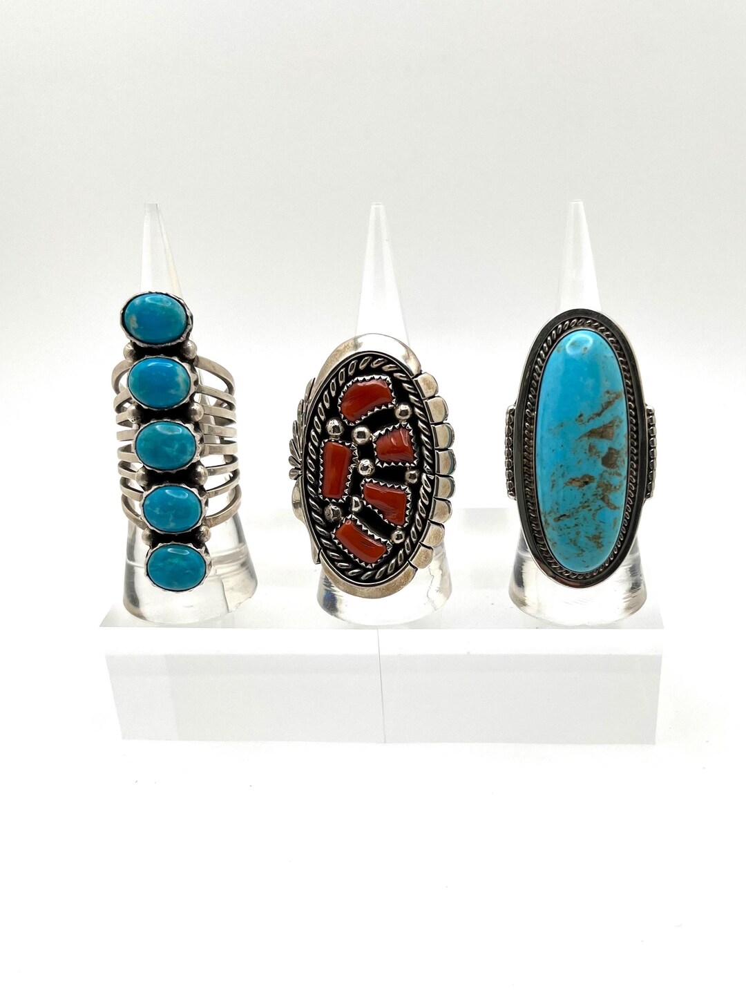 Native American Made Sterling Silver and Turquoise or Coral Rings ...