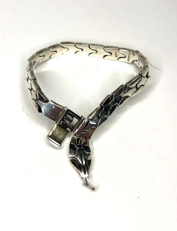 Solid Mexican 925 Silver Hinged Snake Necklace Br… - image 6