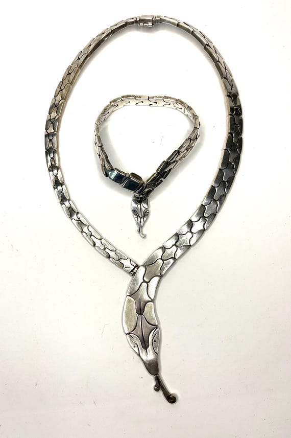 Solid Mexican 925 Silver Hinged Snake Necklace Br… - image 1