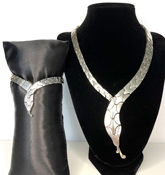 Solid Mexican 925 Silver Hinged Snake Necklace Br… - image 3