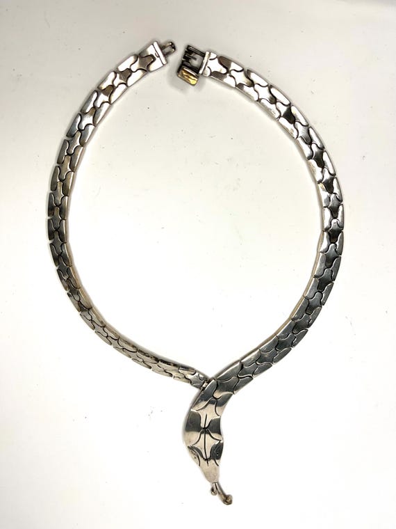 Solid Mexican 925 Silver Hinged Snake Necklace Br… - image 5