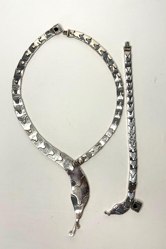 Solid Mexican 925 Silver Hinged Snake Necklace Br… - image 10