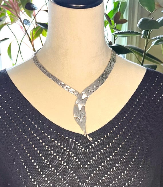 Solid Mexican 925 Silver Hinged Snake Necklace Br… - image 11