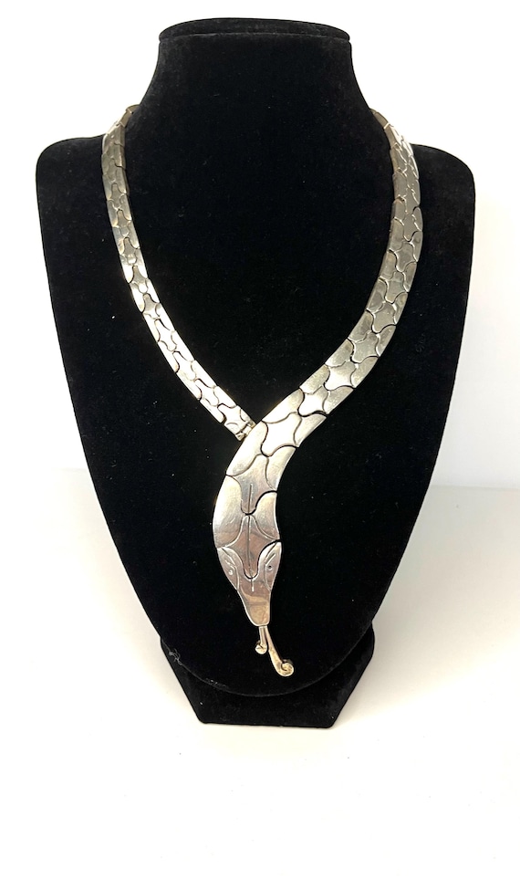 Solid Mexican 925 Silver Hinged Snake Necklace Br… - image 4