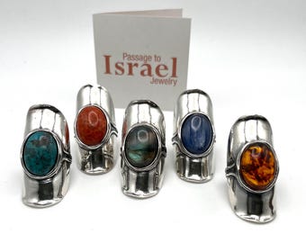 Size 7 Vintage Silver Rings from Israel with Semi Precious Gemstones