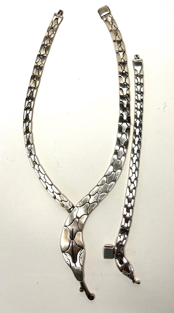 Solid Mexican 925 Silver Hinged Snake Necklace Br… - image 9