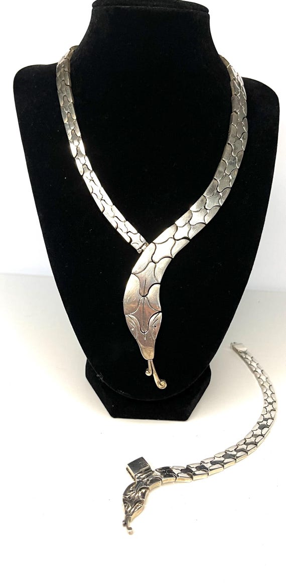 Solid Mexican 925 Silver Hinged Snake Necklace Br… - image 2