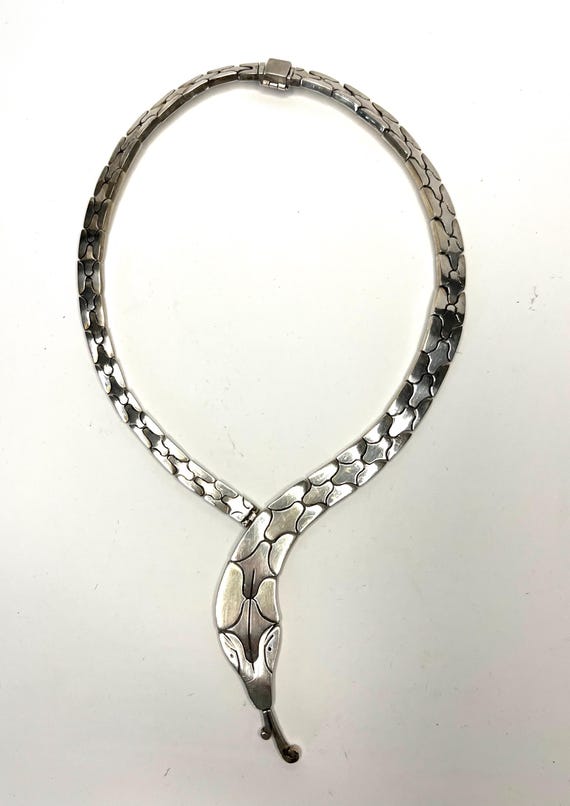 Solid Mexican 925 Silver Hinged Snake Necklace Br… - image 8