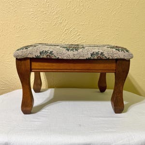 Vintage Rectangular Foot Stool with Curved Wooden Legs, Warm Wood Patina