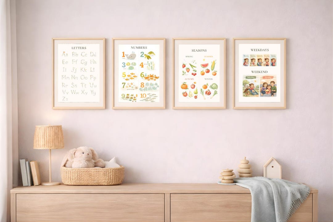 Educational Nursery Posters – Alphabet, Numbers, Seasons (digital