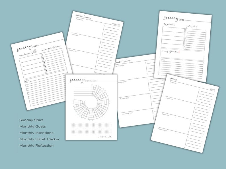 A5 Planner Inserts 2026 | Weekly Overview Printable | Sunday Start ...
